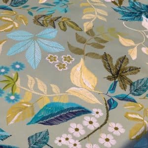Textildug Olivengrøn med farvet blade og blomster med antiskrid, EU96312, 140 cm fra munketex