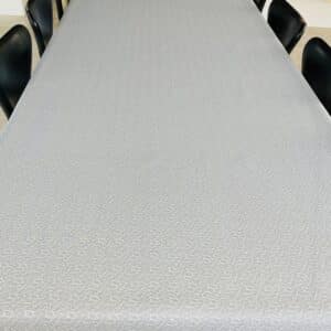 Textildug lysgrå og hvide blade med antiskrid, 140 cm, Estes Perla A0014 fra munketex