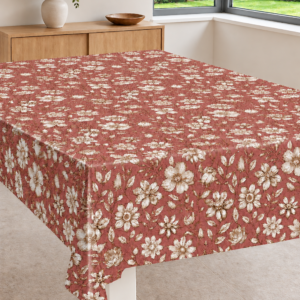 Voksdug Gammelrosa med beige blomster, 140 cm, struktur, N1279-1 fra munketex