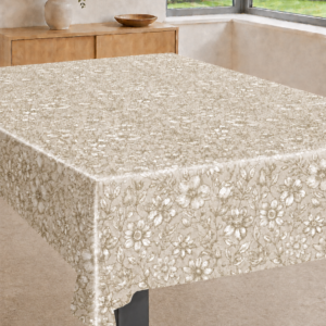 Voksdug Lys sand med beige blomster, 140 cm, struktur, N1279-2